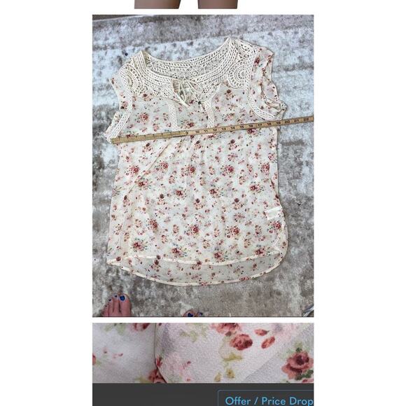 Daniel Rainn Cream & pink floral lightweight flowy tassel detail blouse/top SZ M - Picture 4 of 7